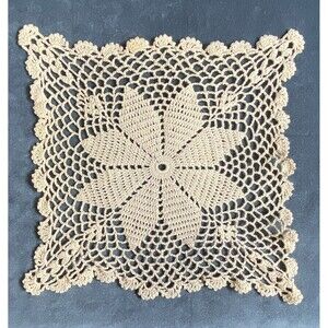 Vintage Crocheted Square Beige Doily